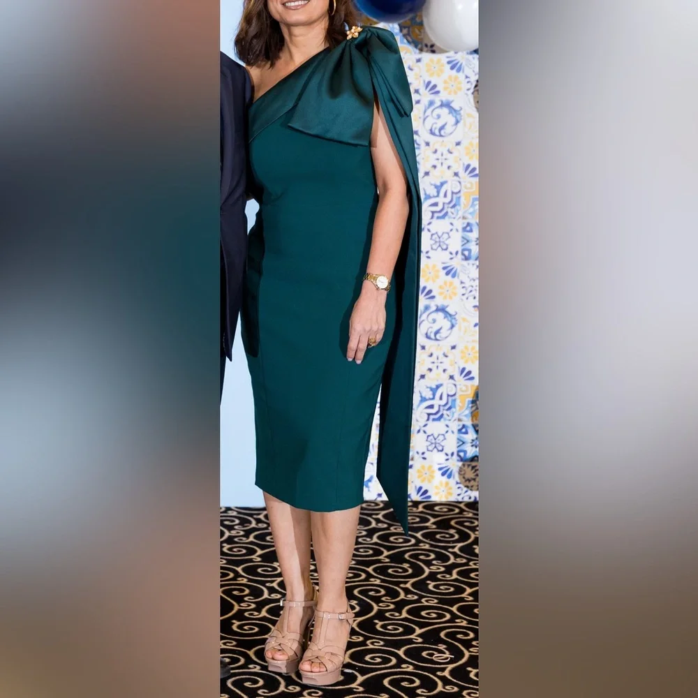 Lavish Alice one shoulder bow midi dress. - Picture 4 of 6